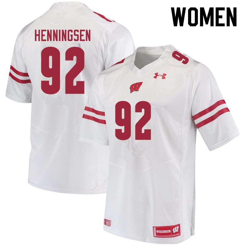 Women #92 Matt Henningsen Wisconsin Badgers College Football Jerseys Sale-White